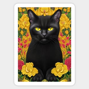 Majestic Floral Black Cat Sticker